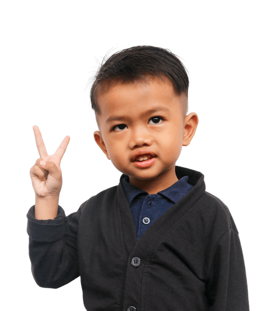 A child holding up two fingers