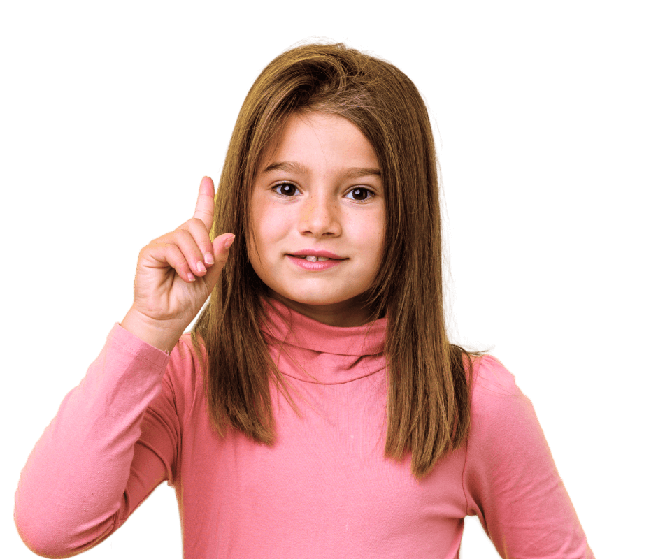A child holding up their index finger to signify the number one