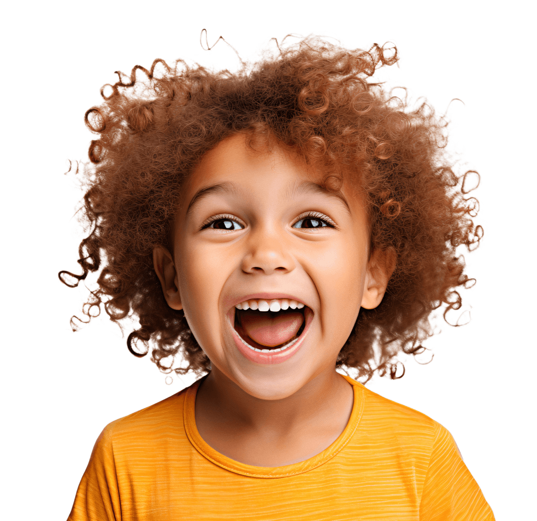 A smiling boy with a yellow shirt