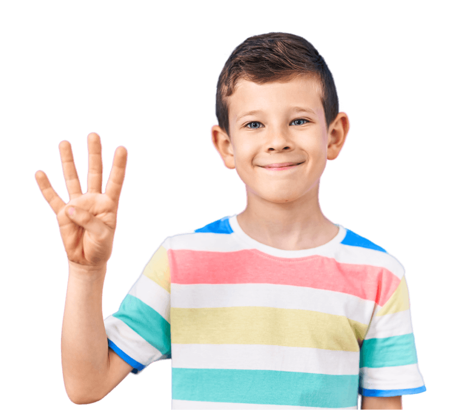 A child holding up their four fingers