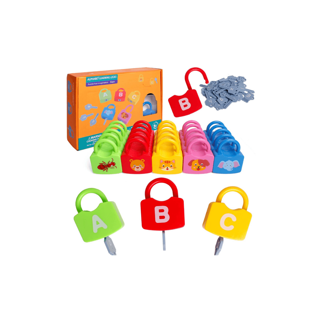 Alphabet Learning locks: a set of locks and keys with letters on them