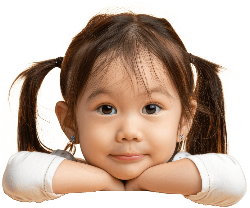 A girl with her head resting on her arms